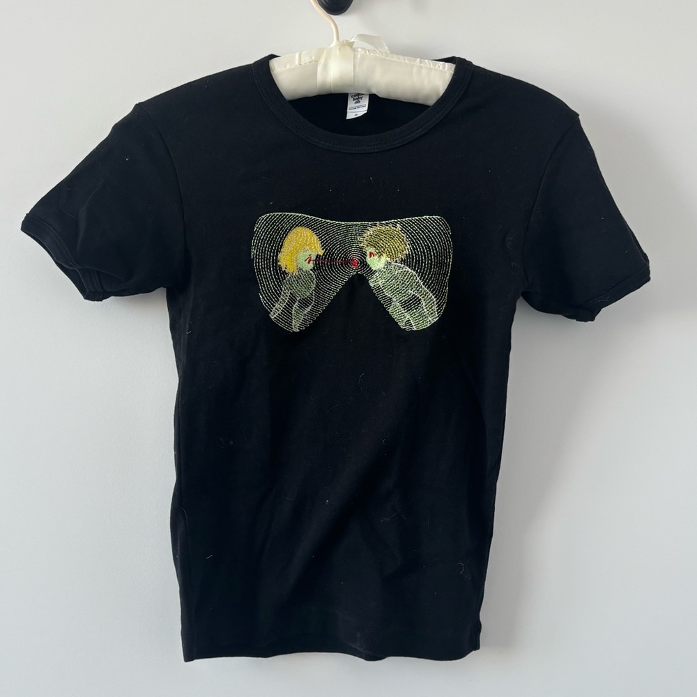 Cotton Embroidered Black Graphic Baby Tee T-Shirt Cyberpunk Y2K